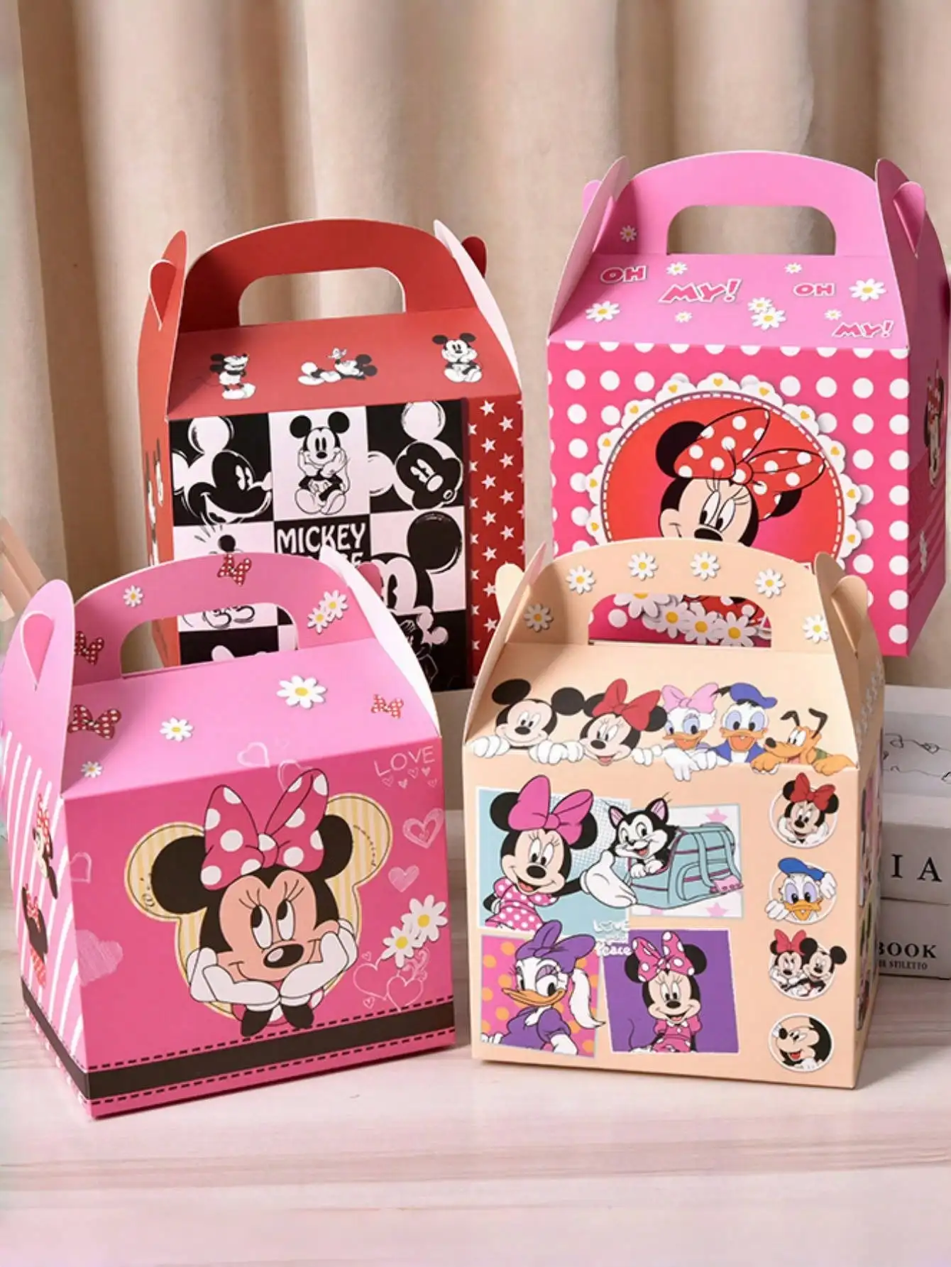 4/6 قطع من صندوق هدايا ديزني ميكي ماوس الكرتوني الصغير، مناسب للحفلات والعطلات وتغليف هدايا عيد الميلاد #3
