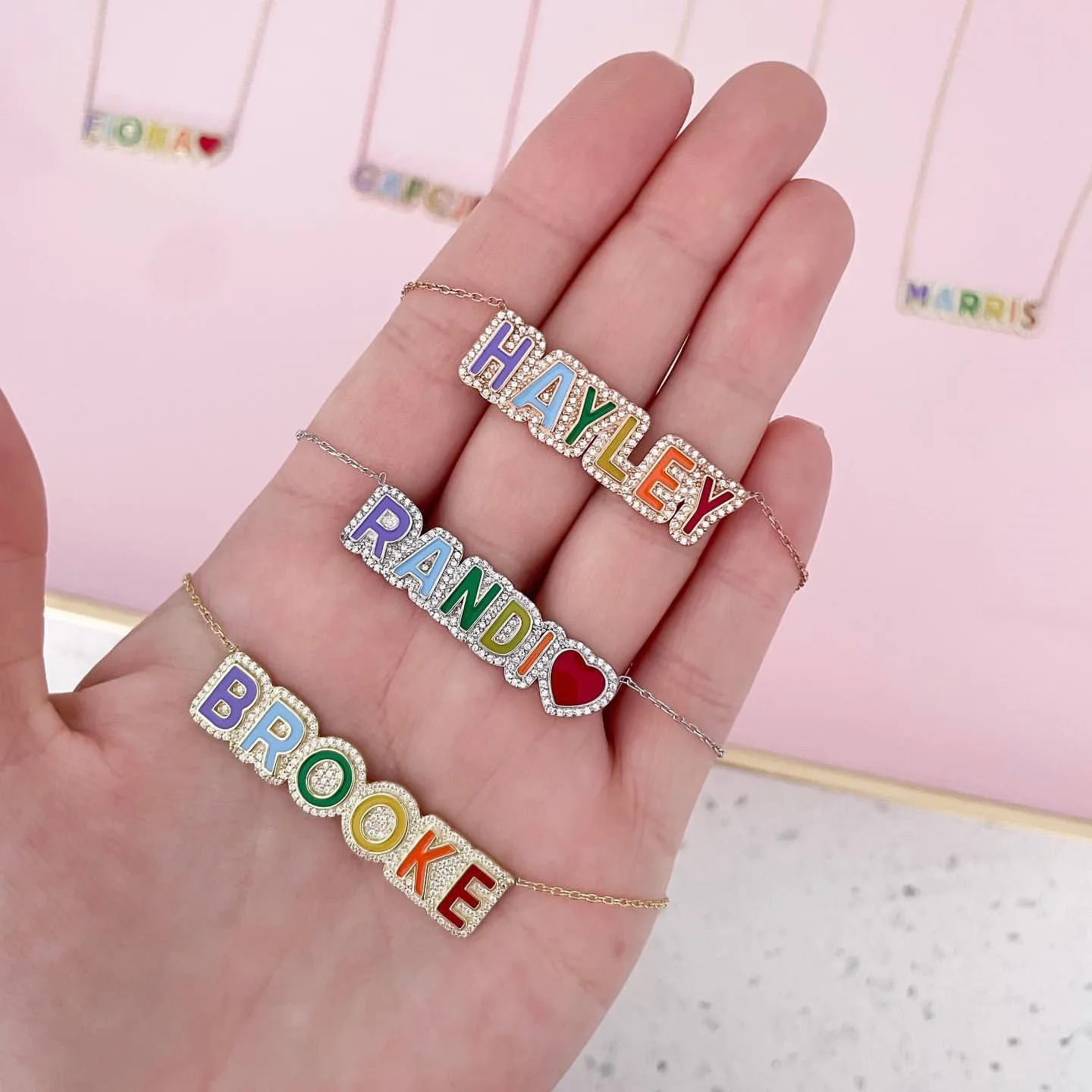 Link/Cuban Chain Enamel Name Necklace Iced Out Chain for Women Personalized Custom Name Necklace Crystal Pendant Necklace Gift