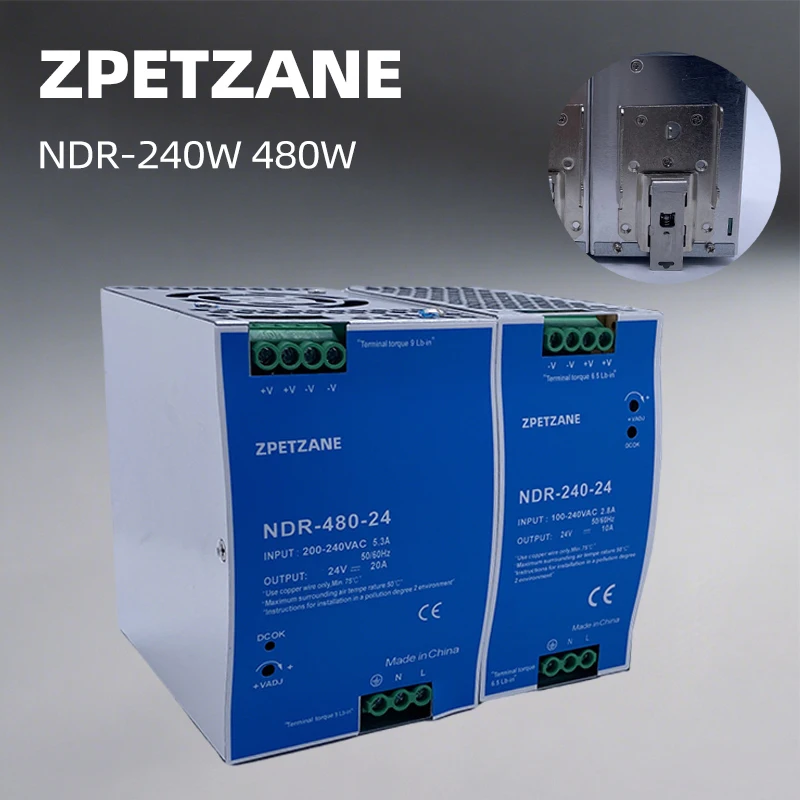 

NDR-240W 480W Switching Power Supply 12/24V Ultra Thin Single Output DIN Rail Mounting AC DC For Electrical Equipment SMPS
