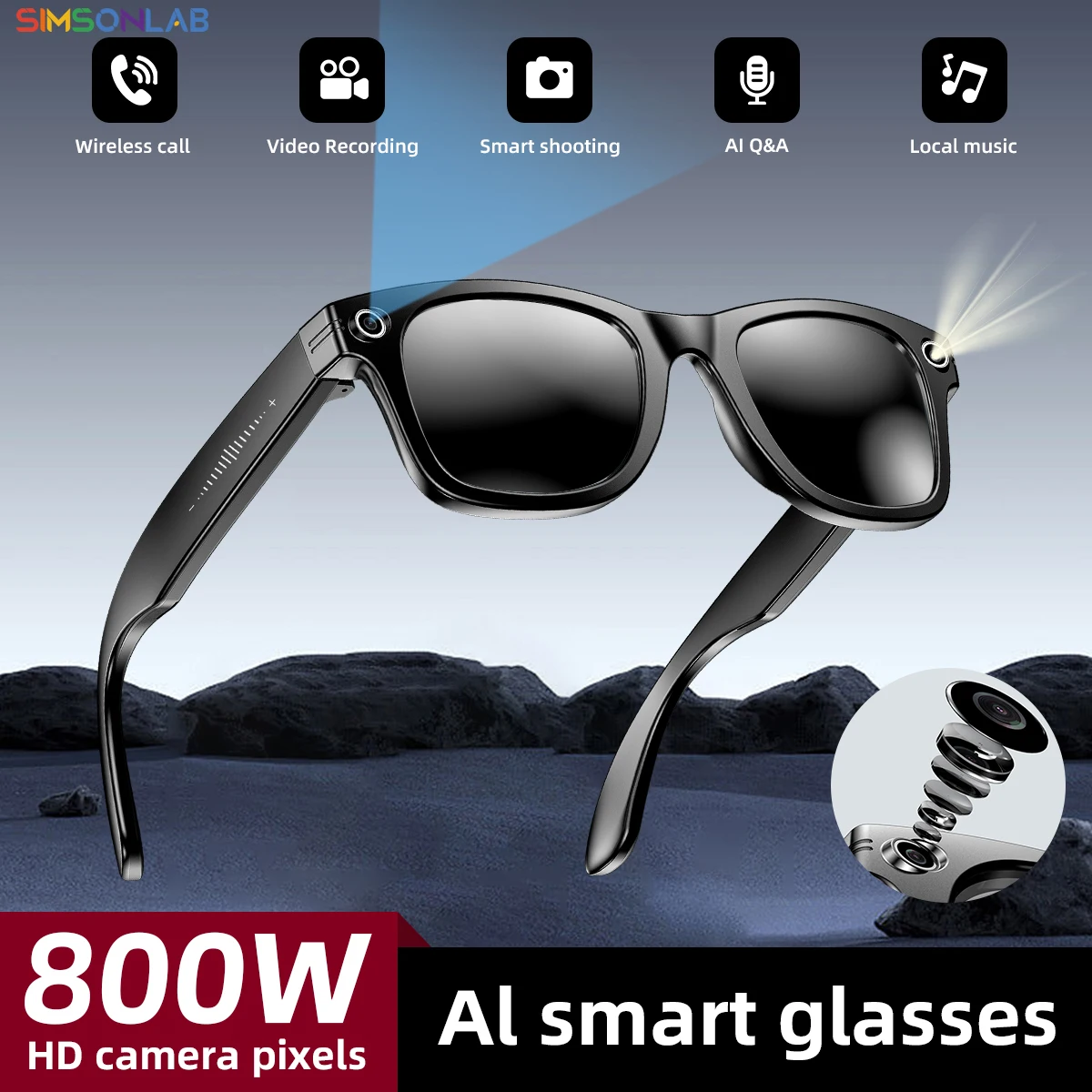 Nueva cámara de gafas inteligentes, cámara HD de 8MP para fotos y vídeos, auriculares inalámbricos Bluetooth, gafas AI de moda para hombres y mujeres