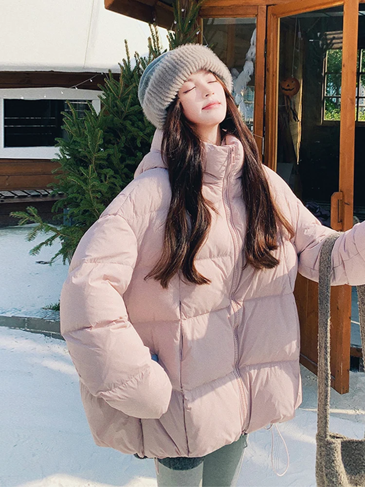 

Корейская свободная укороченная пуховая куртка для женщин, дизайн «хлебный пух», теплая зимняя верхняя одежда больших размеров