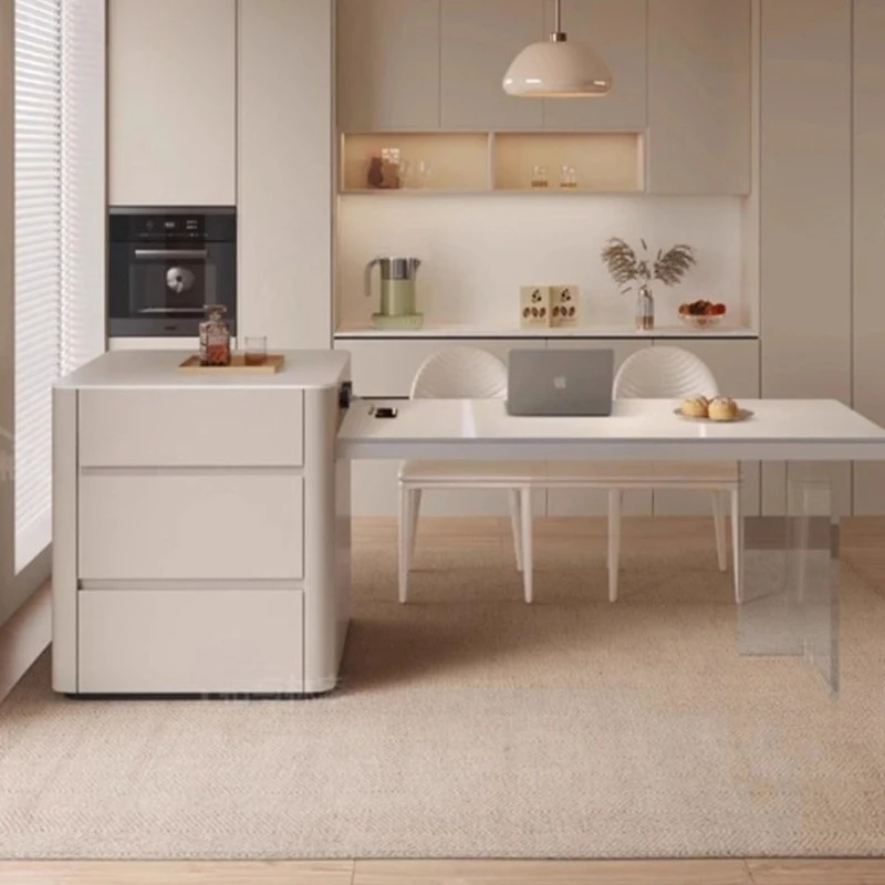 

Кухонный остров в скандинавском кремовом стиле, выдвижной кварцевый обеденный стол, минимализм, компактная многофункциональная мебель для столовой FYDT ​ ​