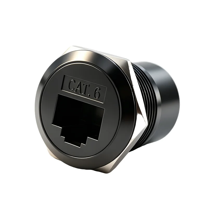 RJ45 CAT6 Metal Round Socket Module D Type RJ45 Straight Through Network Connector Panel Mounting 12V 1.5A