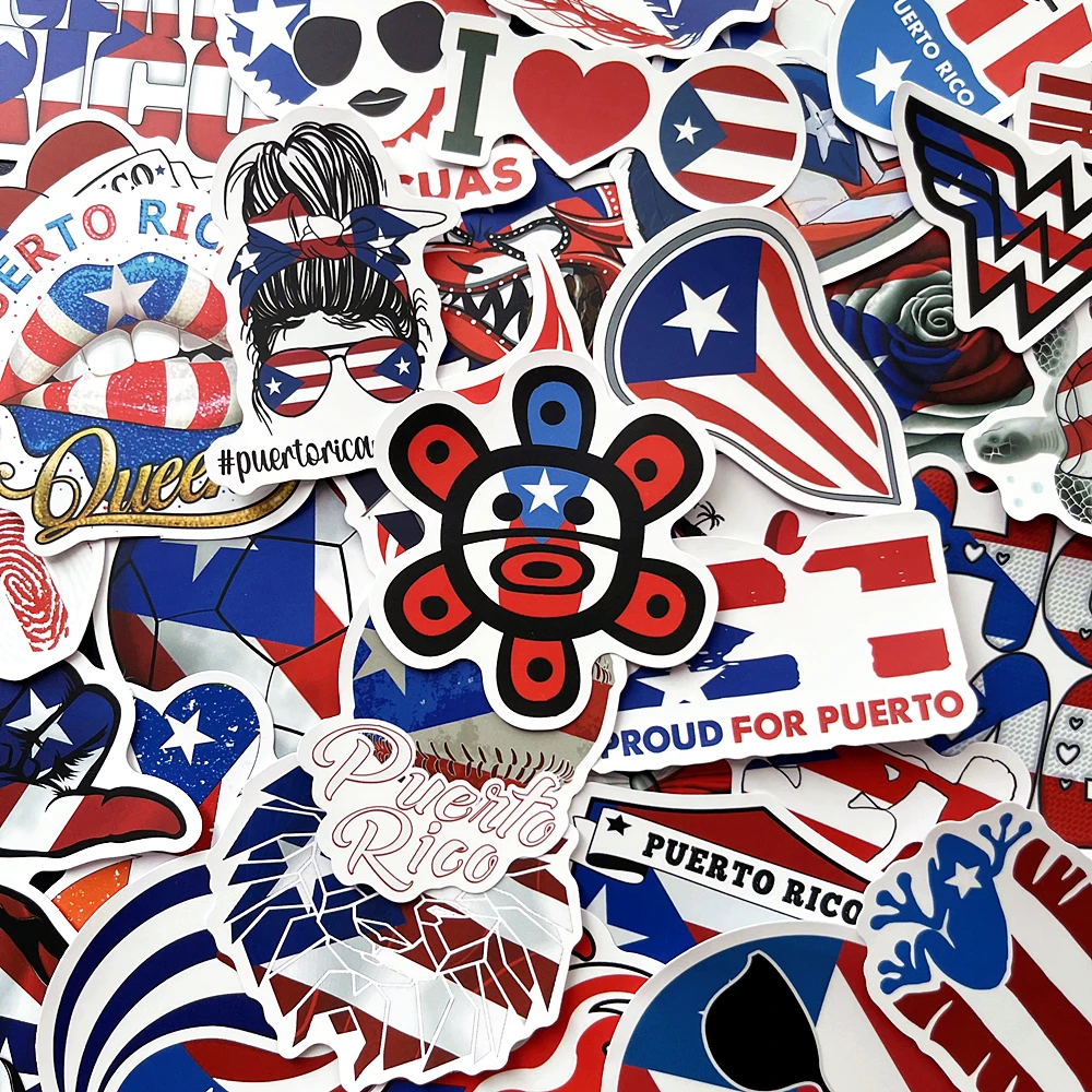 50PCS Puerto Rico National Flag Stickers For Travel Suitcase Skateboard Guitar Laptop Stationery Decor Graffiti Kids Gift Toys