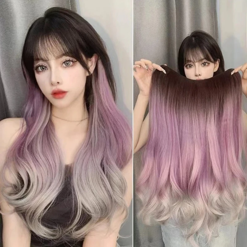 

Synthetic artificial Long Curly Clip In Hair Extensions Painted Water Wave Pattern Wig Pieces Increase Volume Fluffy Hairpiece