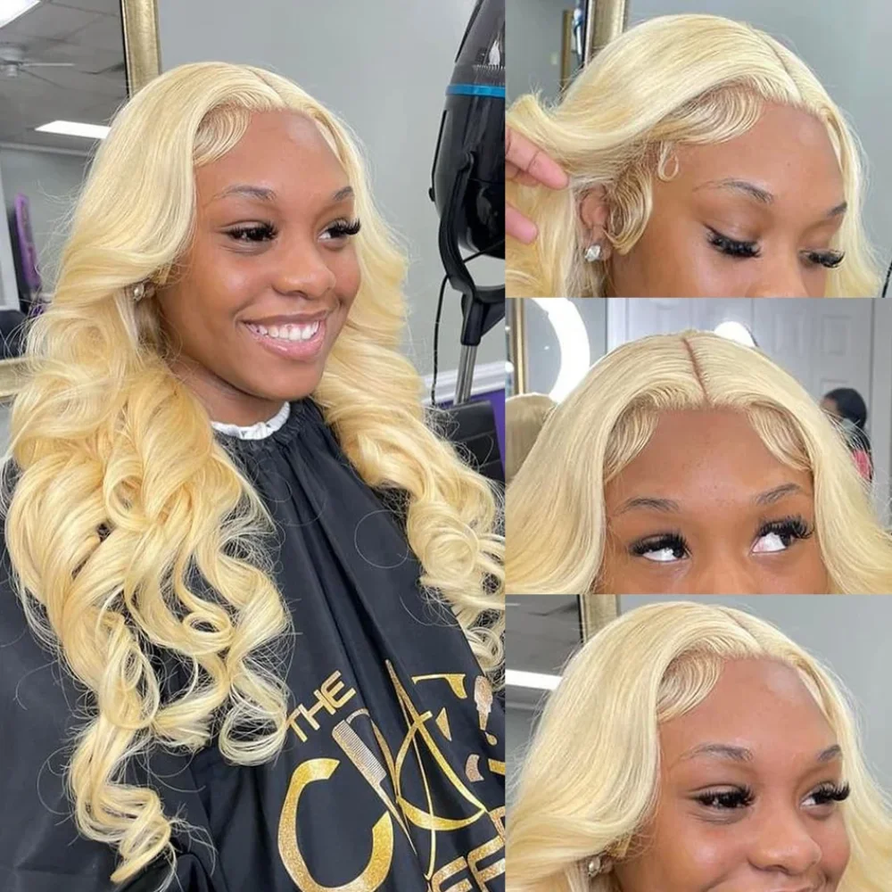 16-36 Zoll Blonde 613 Vorgefertigte HD Lace Frontal Perücken 13x6 HD Transparente Lace Front Hochdichte Body Wave Echthaarperücken im Angebot