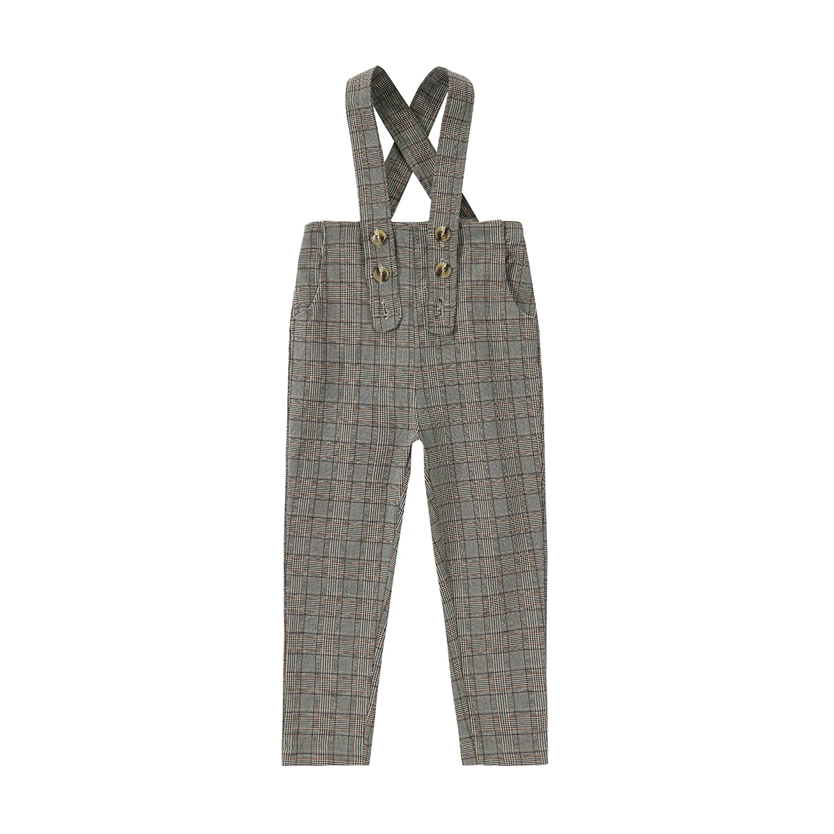 AP Kids Stretched Overalls Boys and Girls Pants 2024 Autumn Plaid Soft Children Clothes All Matched