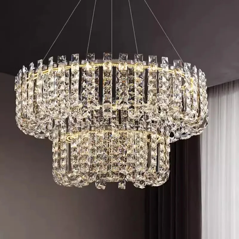 

Скандинавская роскошная светодиодная хрустальная люстра для спальни, хромированная, с регулируемой яркостью, подвесной светильник для виллы, чердака, гостиной, столовой