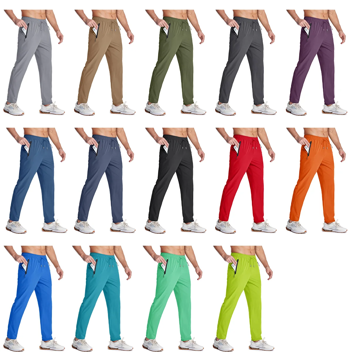 MAGCOMSEN Men's Casual Trousers Quick Dry Waterproof Stretch Work Pants with Zip Pockets Spring Summer Sweatpants