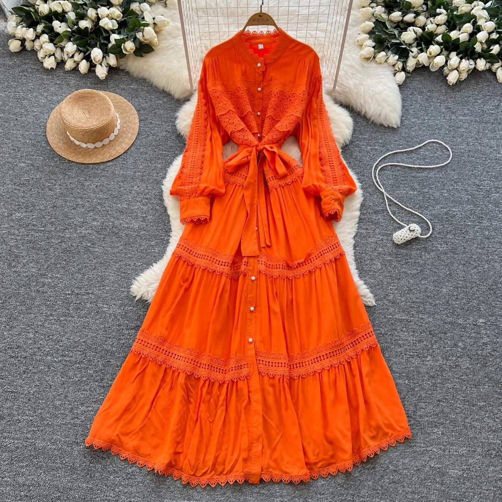 Sexy lange mouw haak bloem holle knop jurk chique vintage avondfeest club vrouwen chique zomer strand lange jurken