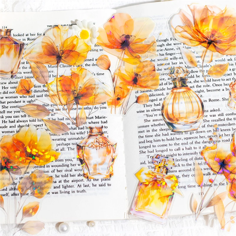 Yoofun 10pcs/lot Crystal Flower Transparent PET Sticker Set Plants Floral Collection Waterproof Sticker for Planner Card Diy