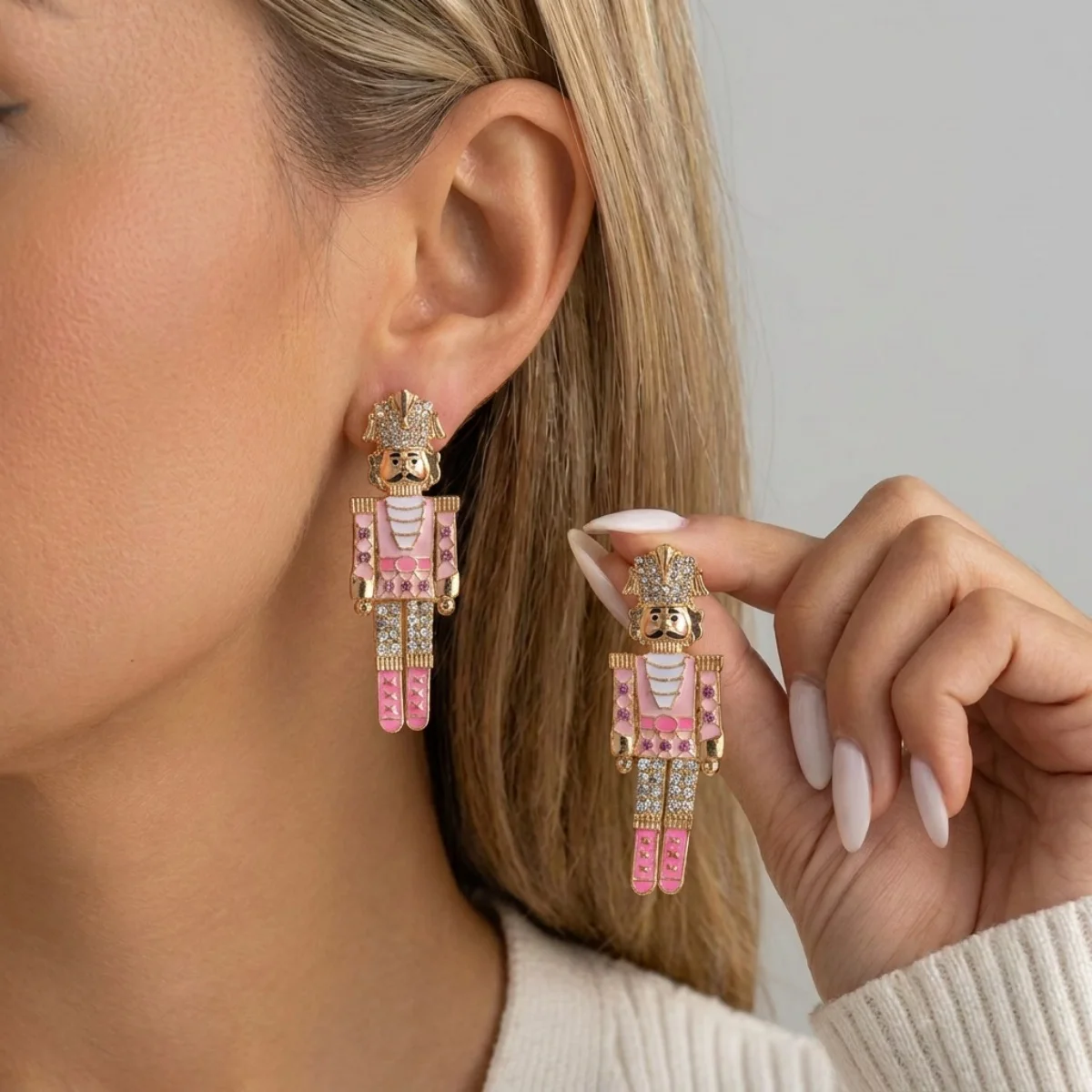 Creative Christmas Nutcracker Shaped Stud Earrings For Women Cute Xmas Soldier Figure Holiday Earrings New Year Party Jewelry