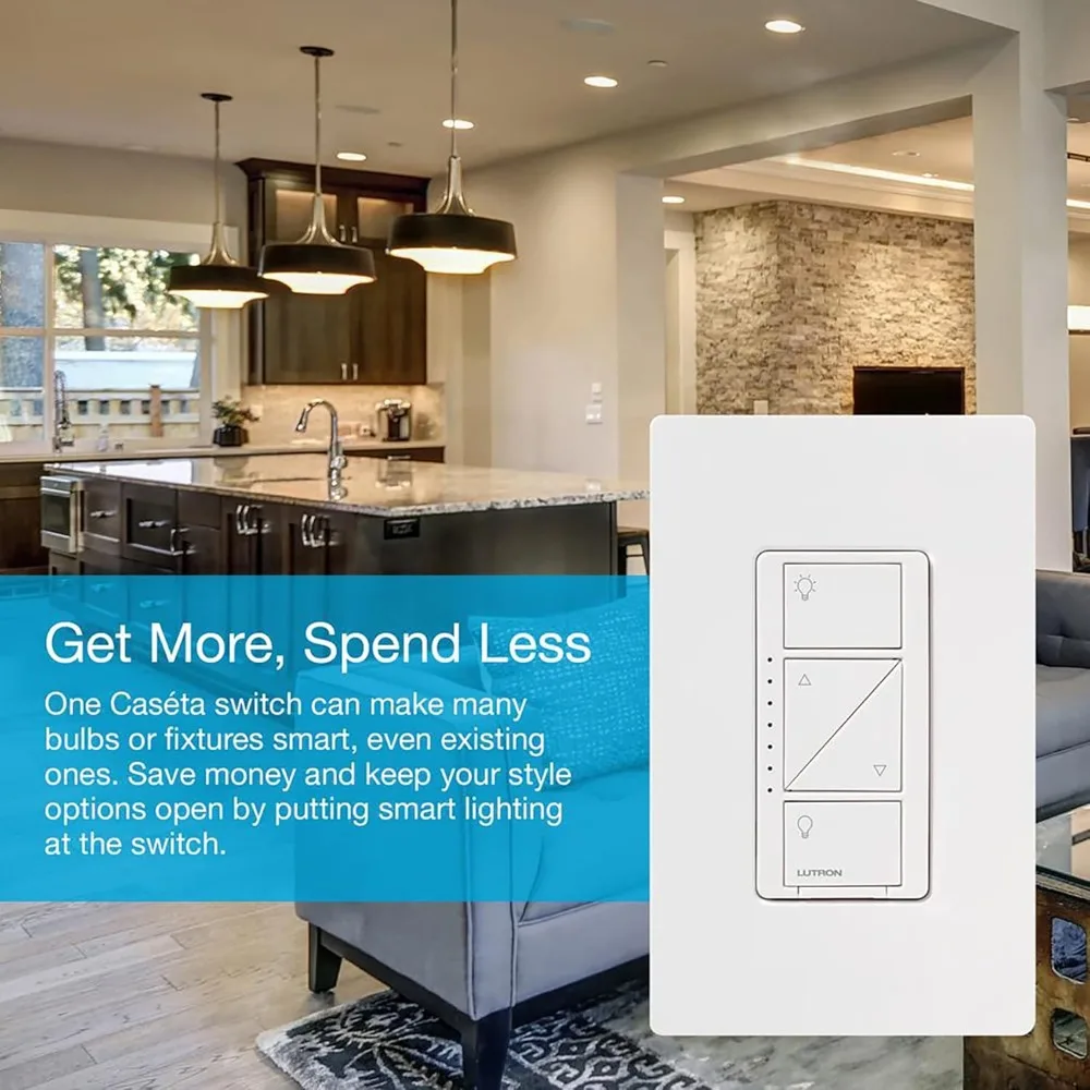 مفتاح خافت ذكي أصلي من Caseta (Lutron Smart Hub مطلوب)، لأضواء LED، 150 وات، أحادي القطب/3 اتجاهات، لا يتطلب محايدًا