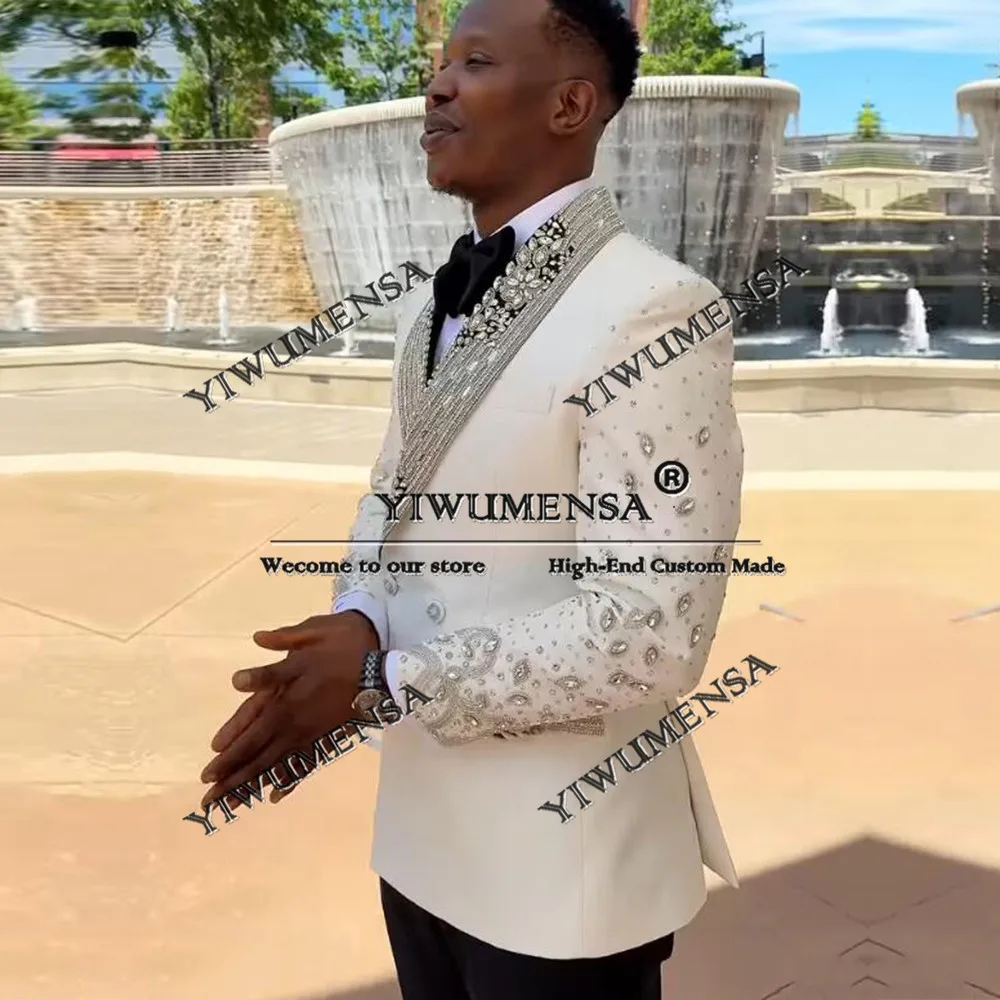 

Metallic Jewelry Wedding Suit For Men Double Breasted Jacket Pants 2 Pieces Man Party Prom Tuxedos Customized costumes homme