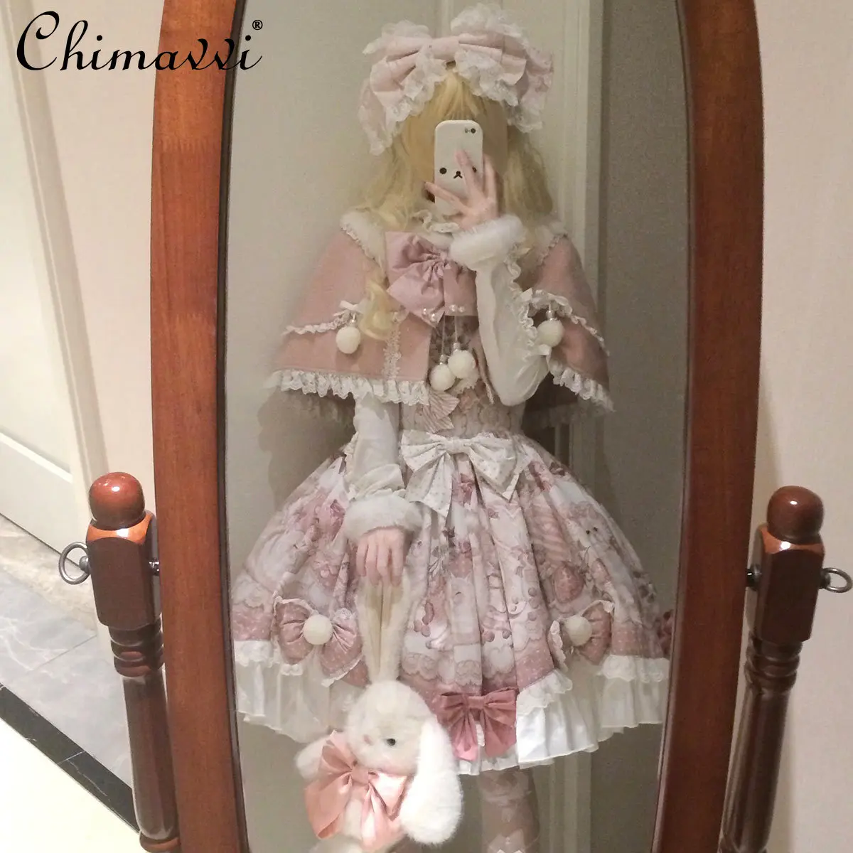 

Оригинальный комплект сладкого платья в стиле Лолиты, осень-зима 2023, новое повседневное облегающее платье JSK с милым бантом + накидка, женский комплект из двух предметов