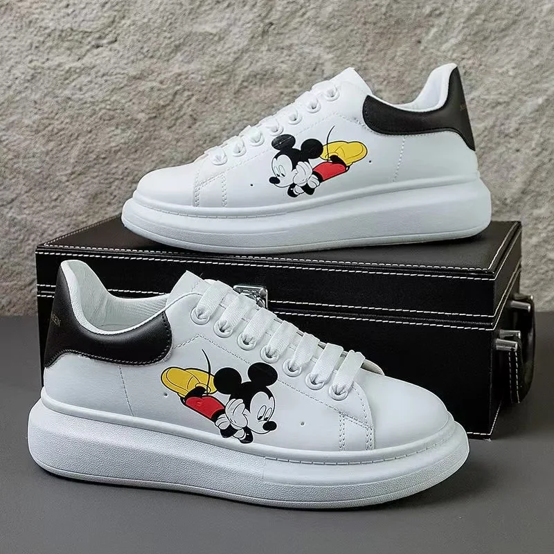 2025 outono novo transporte da gota mickey mouse sapatos de lona pintados à mão homem mulher sapatos de tabuleiro para meninos e meninas versão coreana