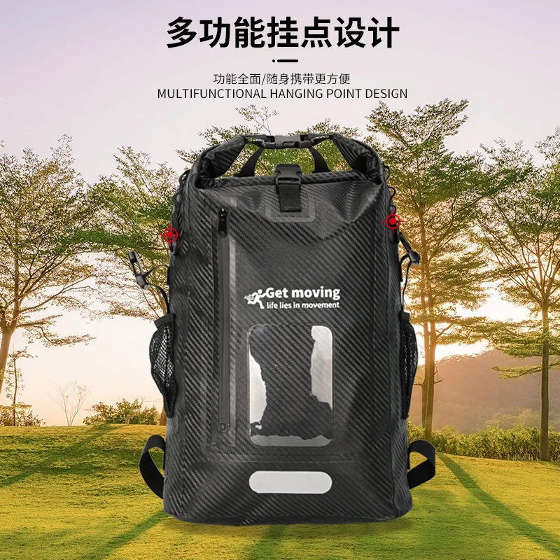 Carbon Fiber Waterproof Backpack for Mobile Phone, Transparent Window Storage Bag, Seaside Beach Bag, Outdoor Sports Bag