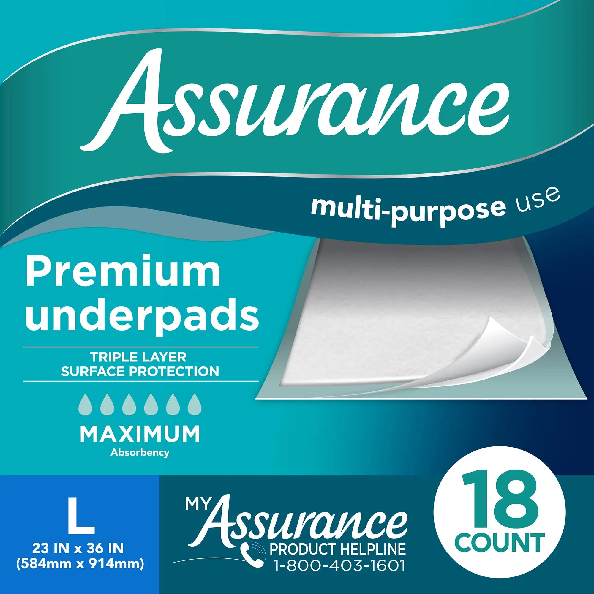 

Maximum Absorbency Unisex Premium Underpad, L, 18 Count