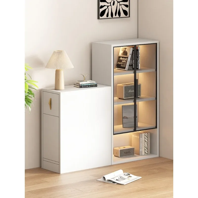 Side pull-out cabinet Sofa side cabinet Solid wood side corner crevice Glass door corner narrow  Bookcase locker