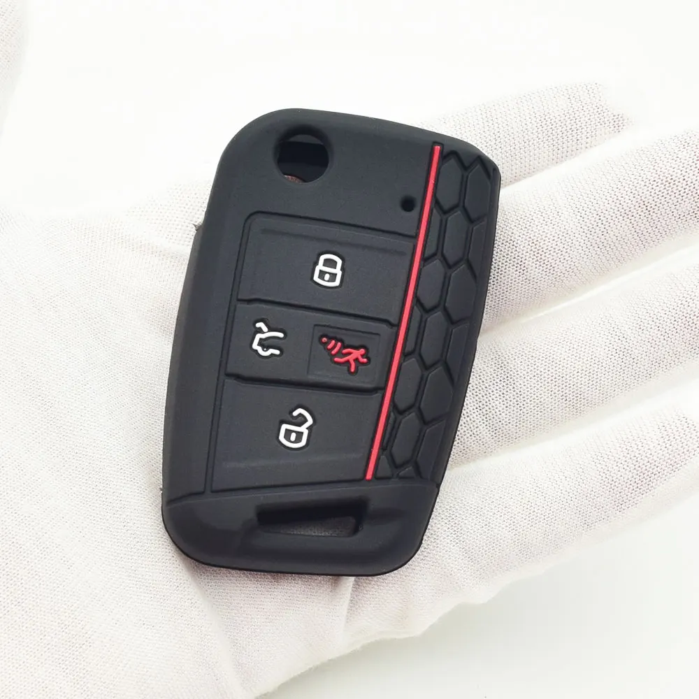 Silicone Car Key Case 4 Buttons Flip Remote Control Fobs Protect Cover Skin For VW Volkswagen Golf VII Mk7 GTI Jetta Tiguan 2018