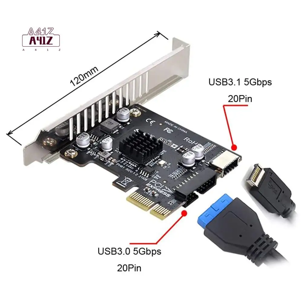 

A41Z-VL805 Адаптер материнской платы 5 Гбит/с Тип E USB 3.1 Женская передняя панель и USB 2.0 к PCI-E 1X Express Card
