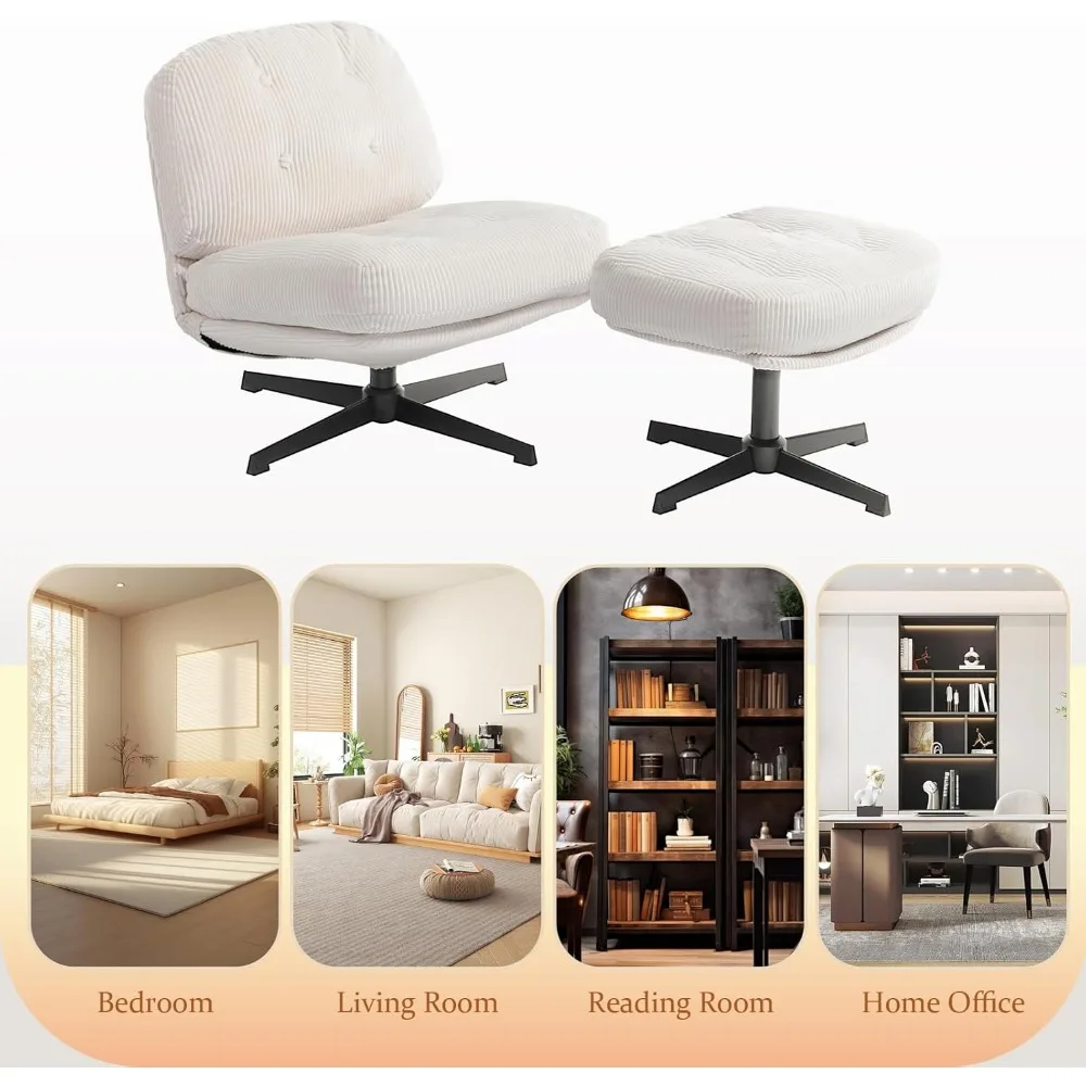 كرسي HollyHOME منجد دوار 360 درجة مع مسند، كرسي قراءة مريح من القماش ومسند للقدمين #6