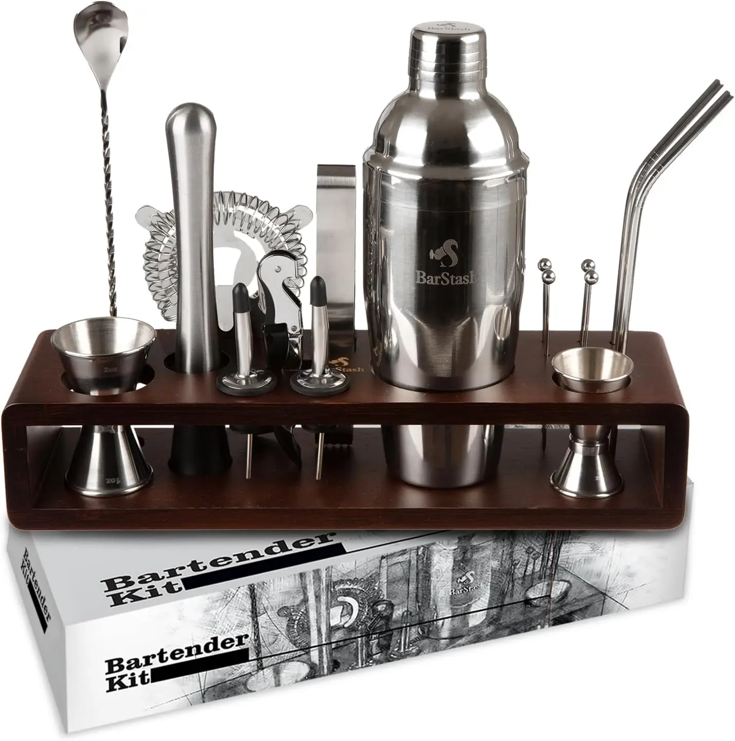 

Cocktail Shaker Set Bartender Kit with Stand, Professional Bartending Kit