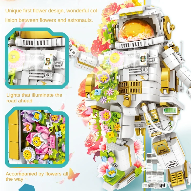 

Lei Bao 8016 Astronaut Assembly Toy Building Block Astronaut and Flower Model Decoration Student Gift