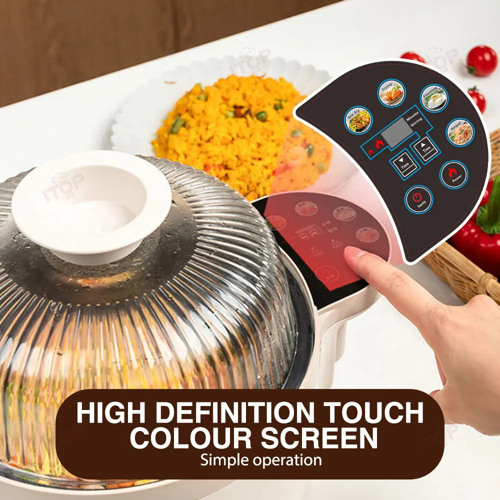 Stir Fry Machine 3.5L 1400W Multi Function Steamer Frying Pan Hotpot Wok 360 Stir Touch Colour Screen Food Coating