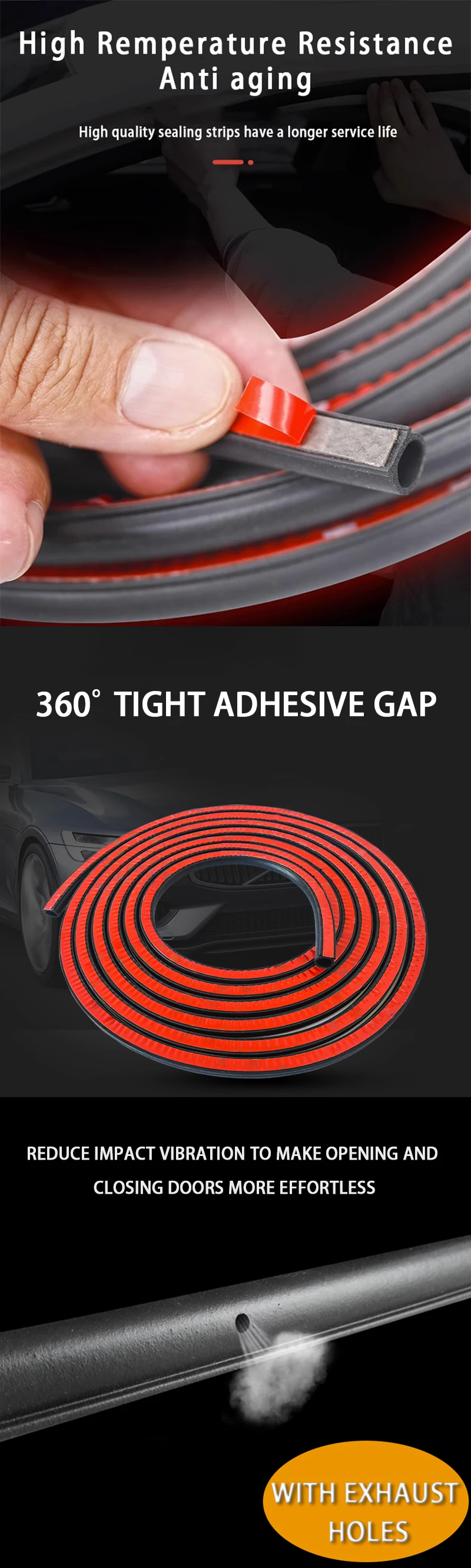 D Form Auto Tür Wasserdichte Dichtungs Streifen Auto Gummi Streifen Dichtung Epdm Auto Gummi Tür Dichtungen Für Auto Außen Teile – Detail 1