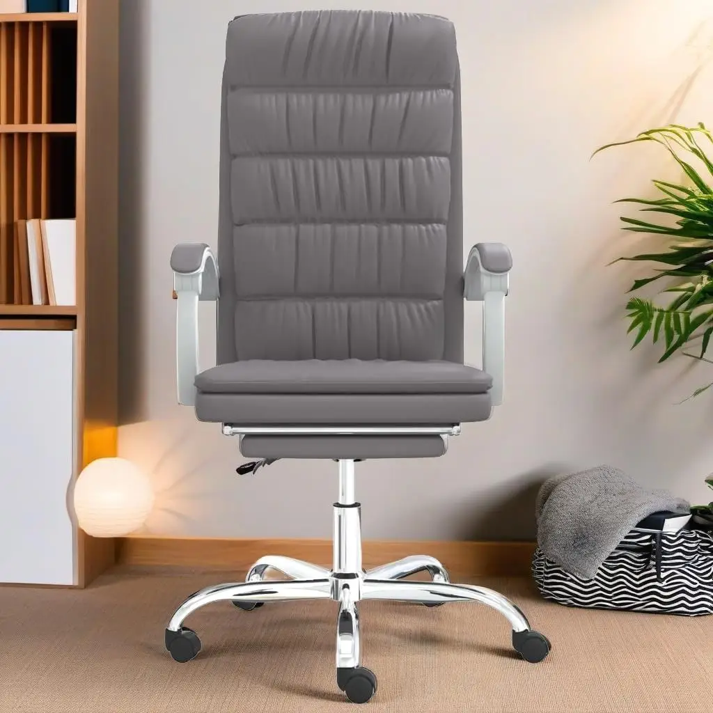 Ergonomic Gray Faux Leather Reclining Office Chair for Comfort and Style