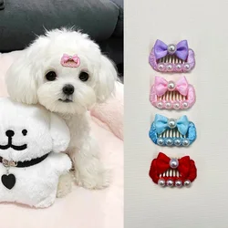 New Puppy Dog Cats Hairpins Pet Grooming Accessories Fashion Cute Pearl Crystal Bow-knot Hair Clip Headwear For Small Medium Dog