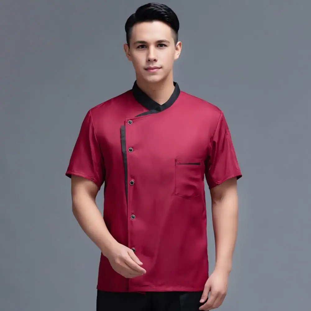 Professional Short Sleeve Chef Jacket Single-breasted Stand Collar Stain-resistant Loose Kitchen Bakery Waiter Top Cook Uniform