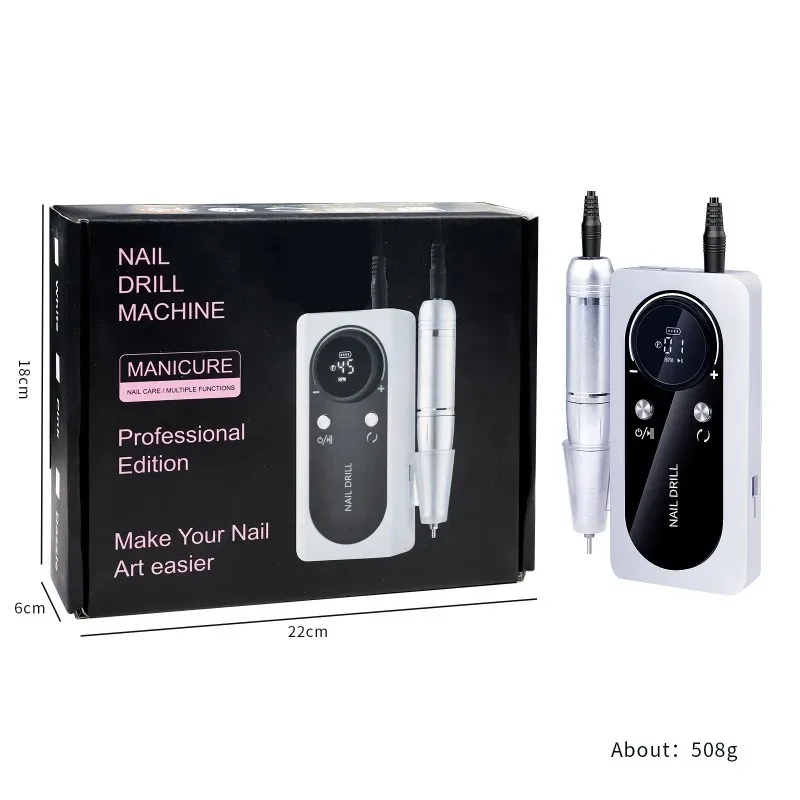 

Rechargeable Nail Drill Kit - 45000RPM Adjustable Speed, Low Noise, LCD Screen & 6 Bits for Professional Manicure
