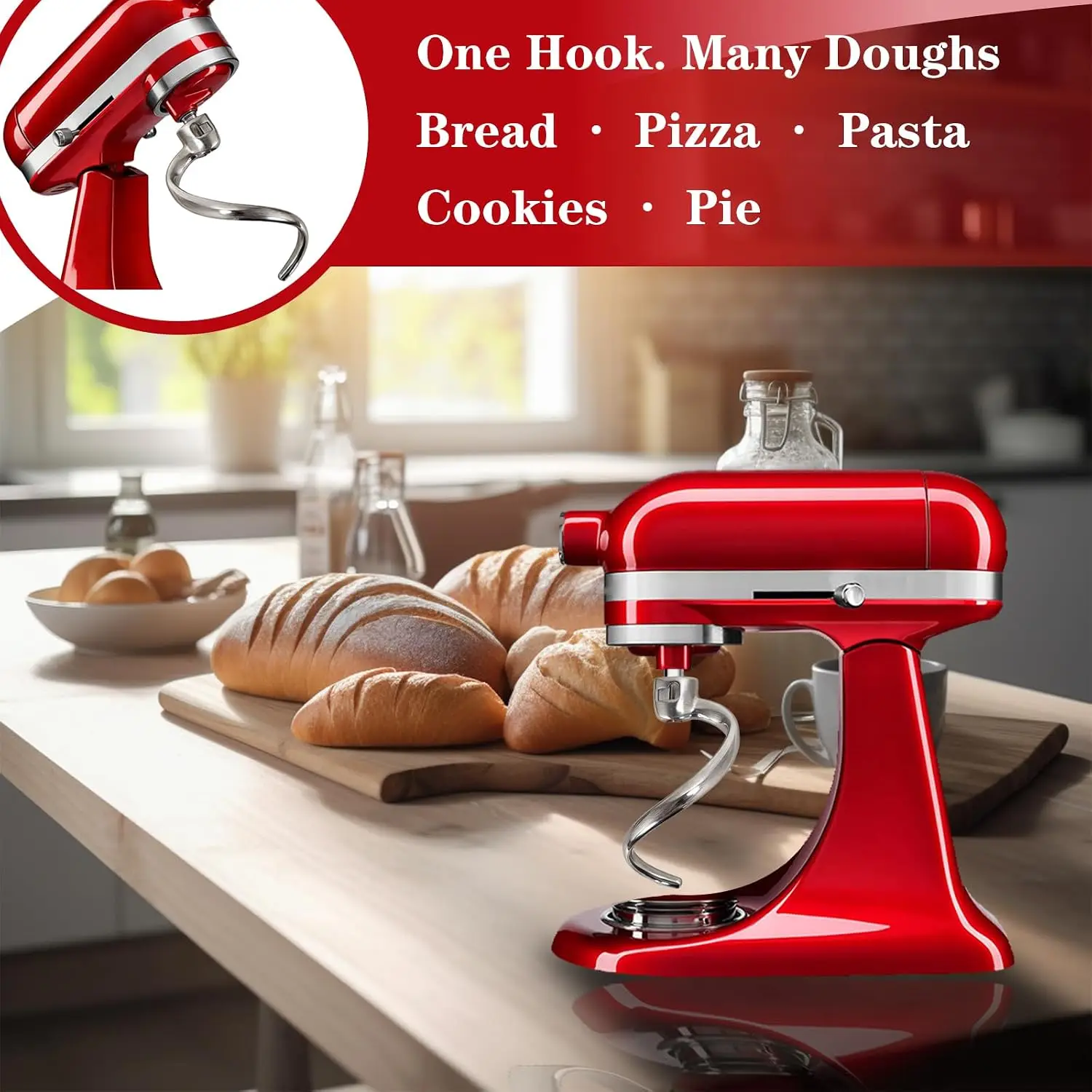 Stainless Steel Spiral Dough Hook for KitchenAid Tilt-Head Stand Mixers 4.5 & 5 Quart Rustproof Replacement Dough Hook for Bread