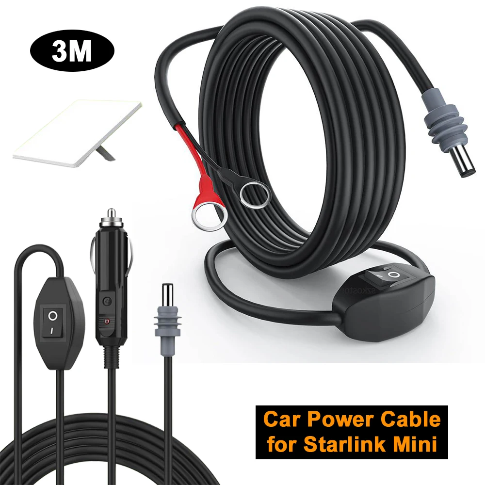 

Автомобильный кабель питания для Starlink Mini 12 В-24 В, сигаретные розетки, уплотнительное кольцо, зарядный кабель постоянного тока с переключателем для Starlink Mini, аксессуары