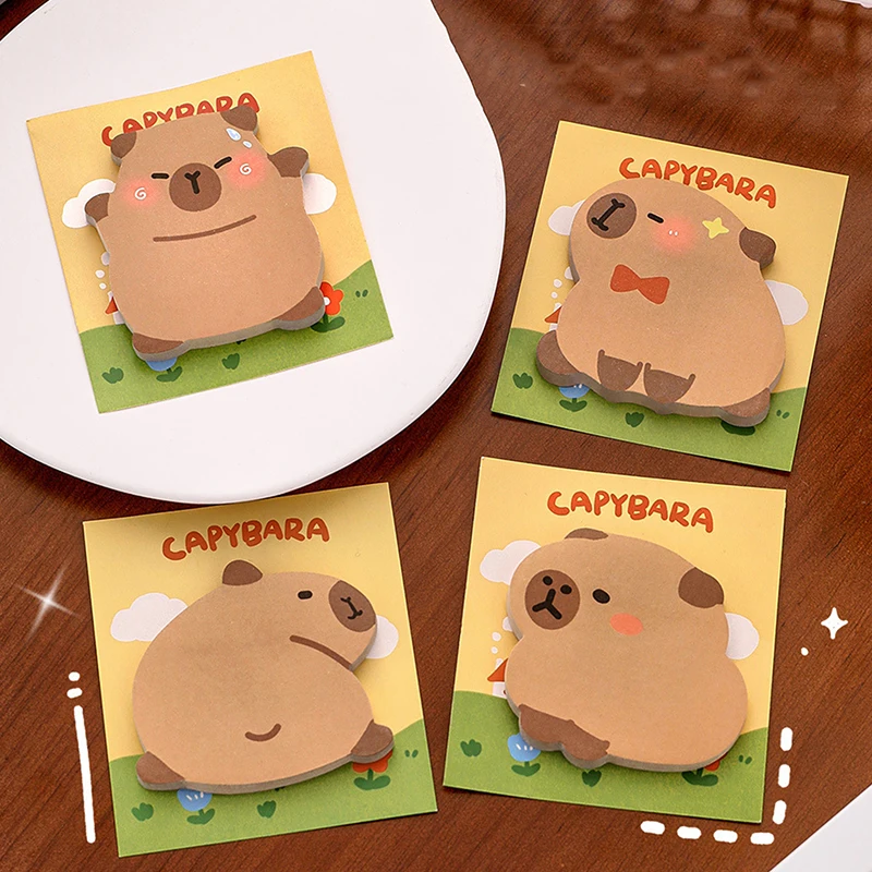 30Pcs Cartoon Kawaii Capybara Shaped Sticky Notes Portable Message Paper Creative Self-adhesive Mome Pad