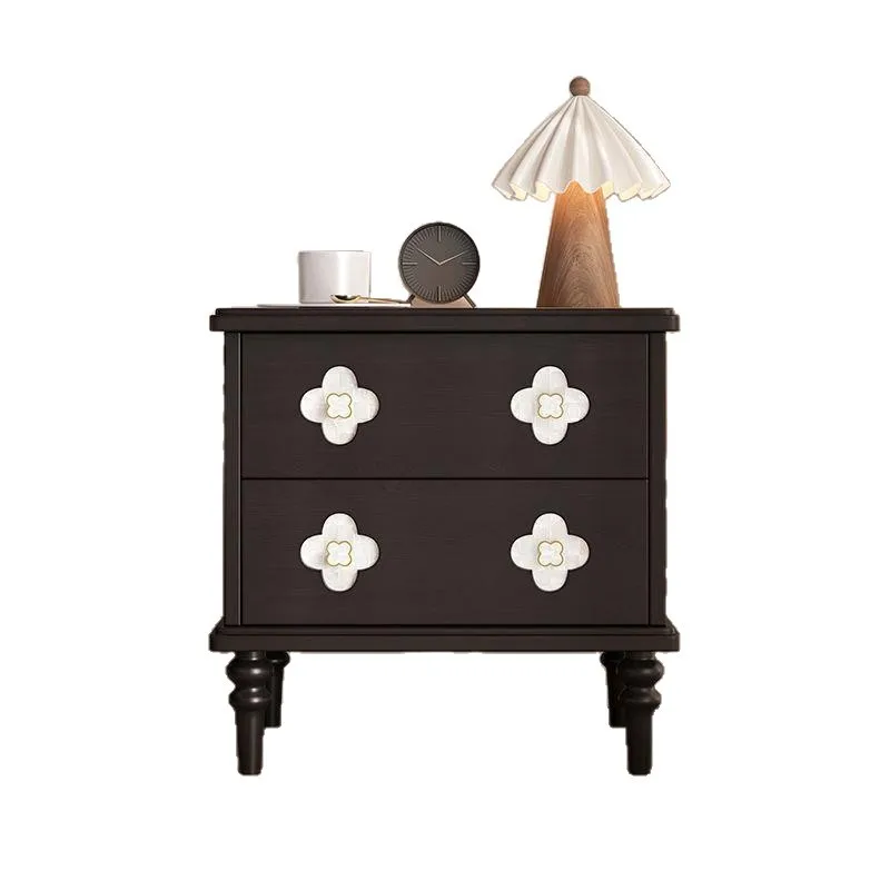 Retro bedside table solid wood small storage black storage low cabinet household bedroom