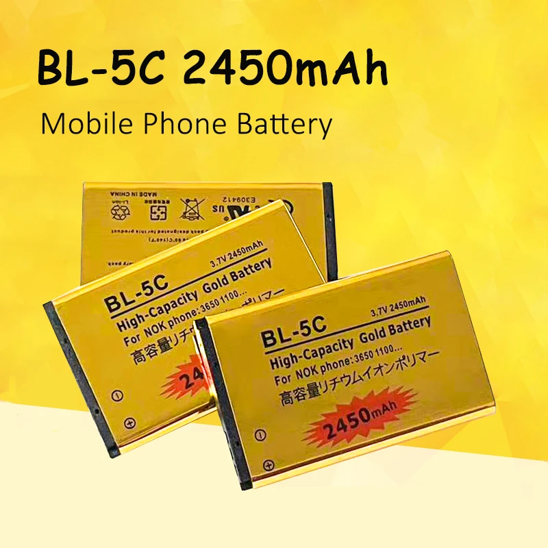 

BL-5C Mobile Phone Battery 3.7V 2450mAh for Nokia BL5C 2600 1100 1110 1200 3110 6230 1600 3110 N70 Rechargeable Li Ion Batteries