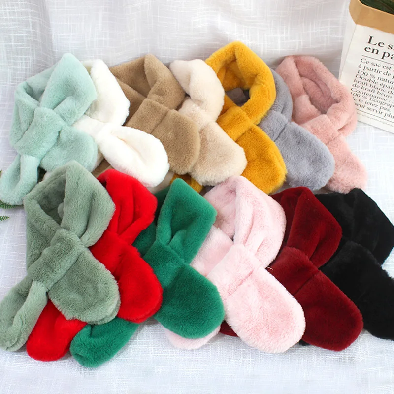 Bambini carino autunno inverno addensato caldo Faux pelliccia di coniglio sciarpe coreano morbido peluche fazzoletto da collo collo collo scaldacollo all'aperto