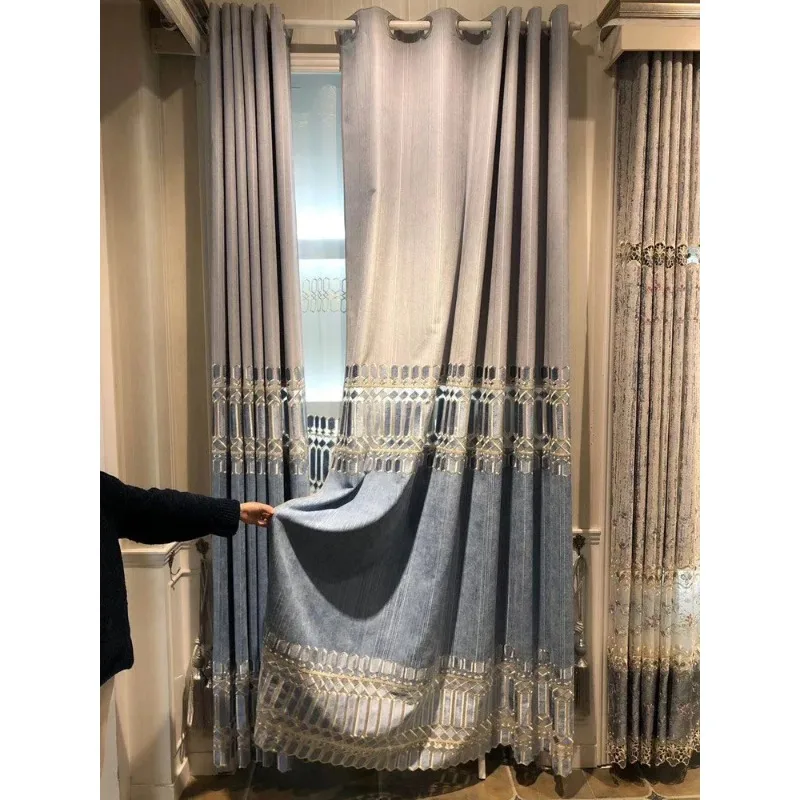 

New Light Luxury Curtains for Living Dining Room Bedroom Simple Modern Nordic Simple European Stitching Embroidered Curtain
