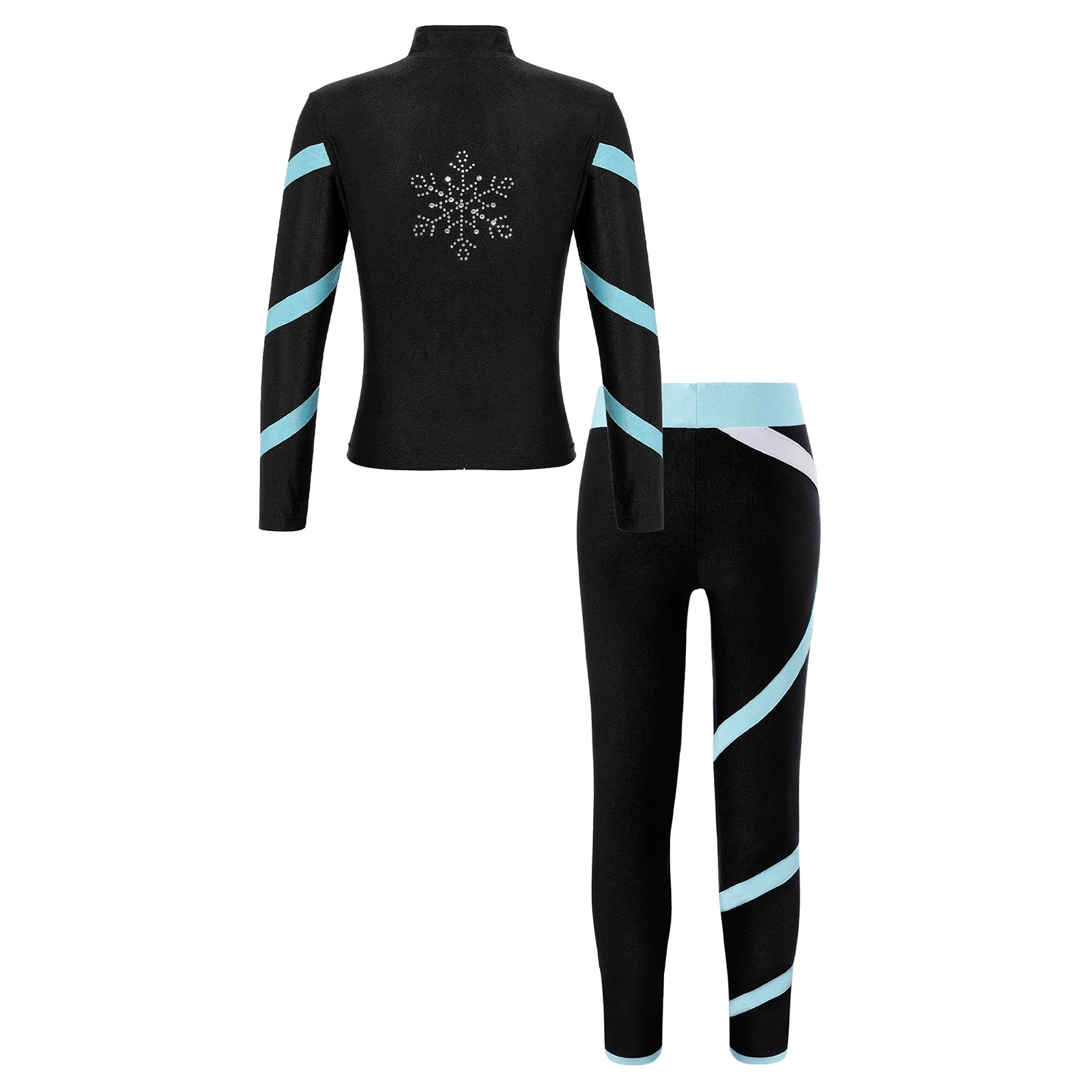 Kids Girls Lightweight Figure Ice Skating Jacket Striped Skating Pants Rhinestones Professional Ice Skating Training Suit