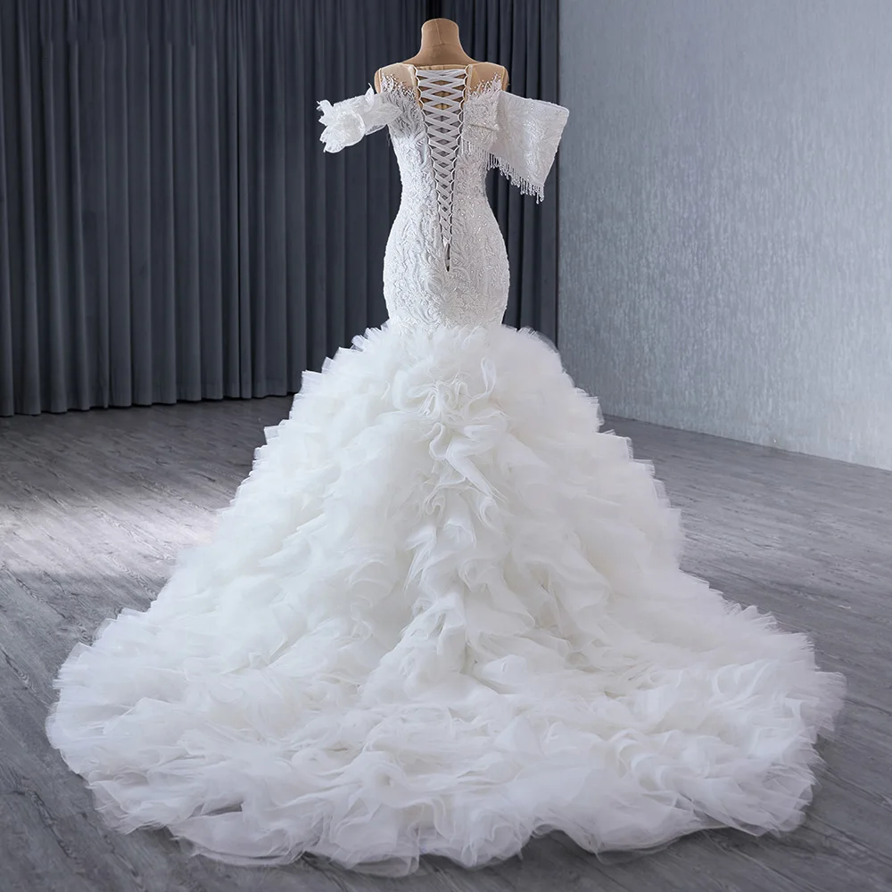 Jancember Gorgeous Princess Wedding Dress 2024 Ball Gown Strapless Chapel Train Wedding Dress Organza Lace Vestido De Novia