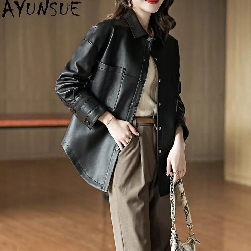 AYUNSUE haut De gamme en peau De mouton veste en cuir véritable femmes 2025 mi-longue Trench manteau automne vêtements coupe ajustée Jaqueta De Couro