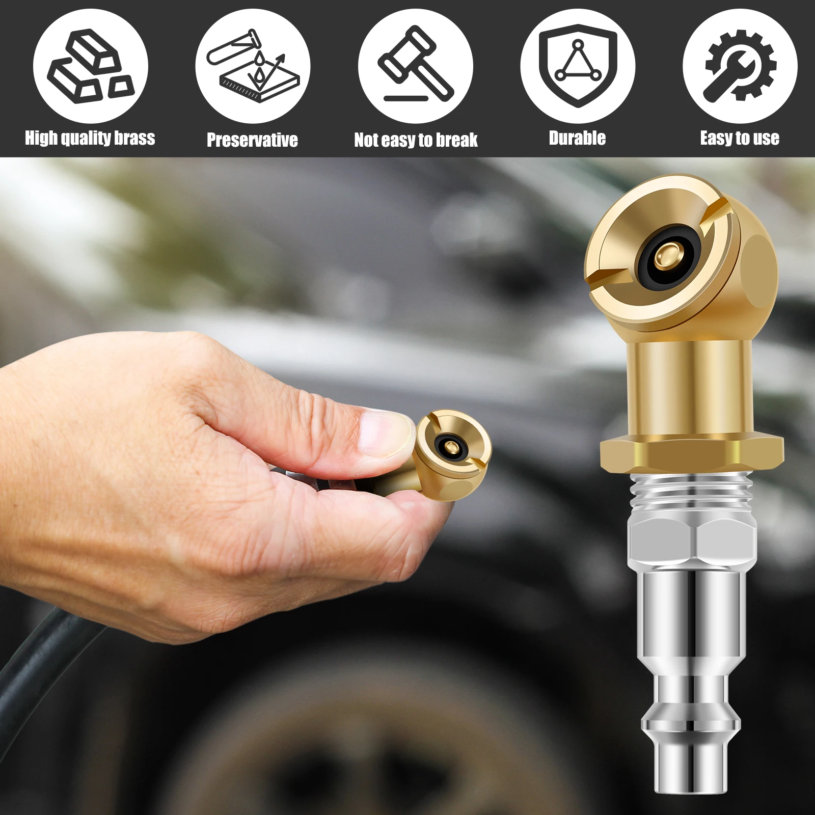 Ball Inflator Air Chuck Set Brass 1/4NPT Air Compressor Tire Inflator Attachment Inflator for Car Truck Quick Gas pipe Bicycle