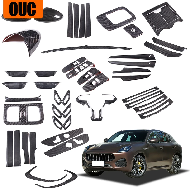 For Maserati Grecale 2022-2023 Accessories Real Carbon Fiber Interior Kit Dashboard Console Gear Shift Panel Cover Trim Stickers