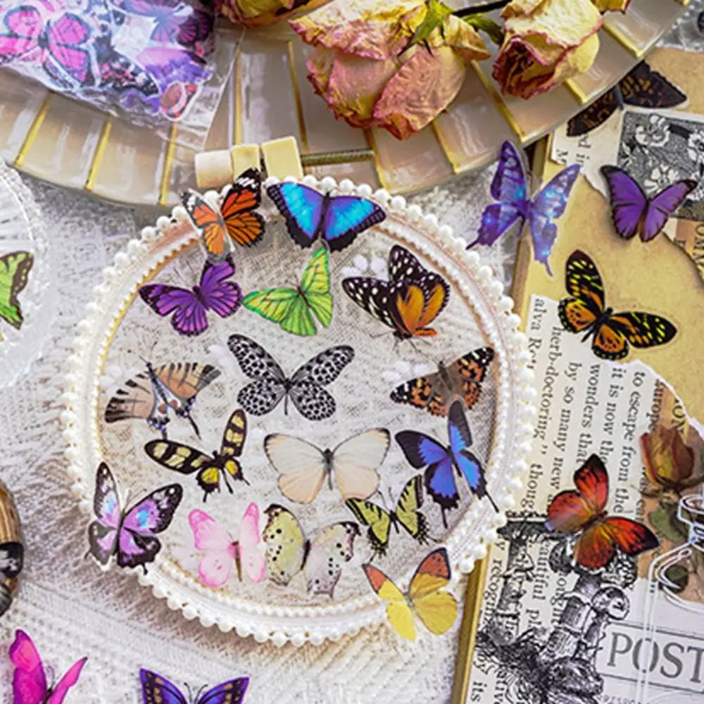 

40PCS DIY Colorful Butterfly Scrapbook Sticker INS Style Waterproof Stationery Sticker Vintage PET Mobile Sticker Scrapbooking