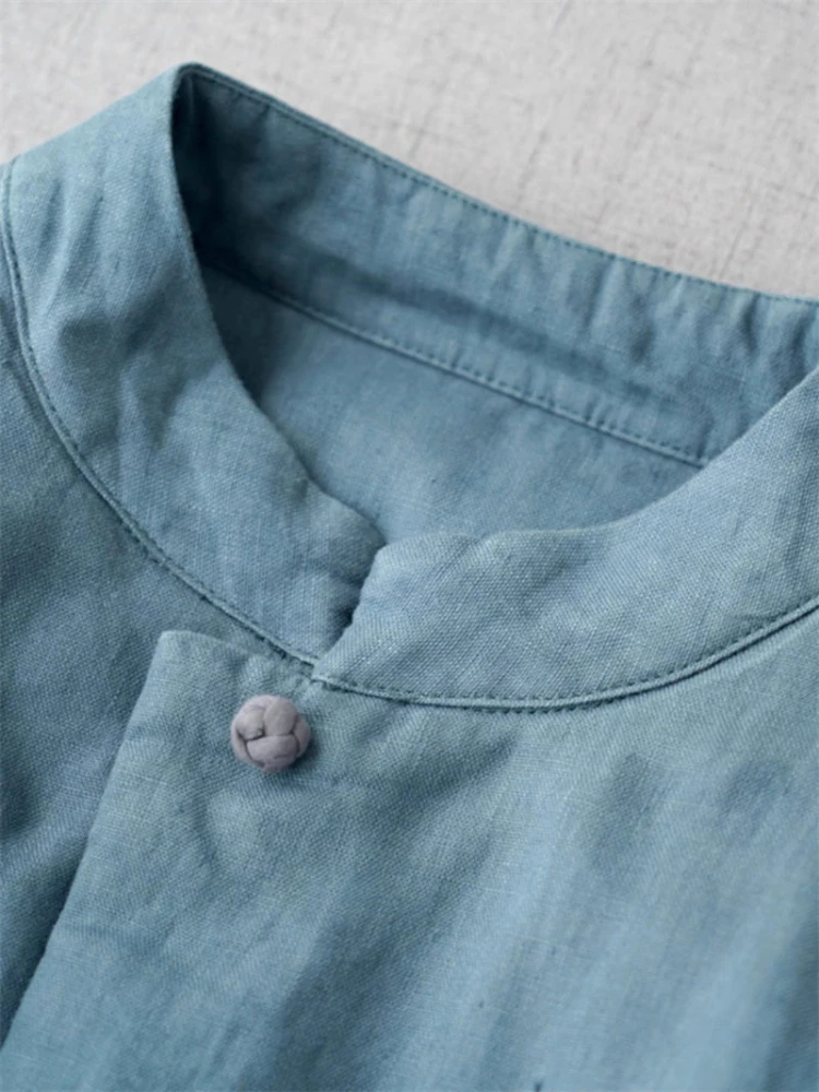 Novo estilo chinês casaco longo de algodão feminino gola alta fivela outono inverno comprimento médio quente linho acolchoado jaqueta