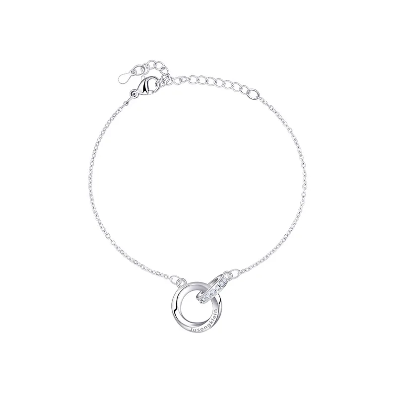 Authentic 925 Sterling Silver Zircon Crystal Mobius Strip Two Circle Women Bracelet Luxury Silver Jewelry Wedding Party Gift