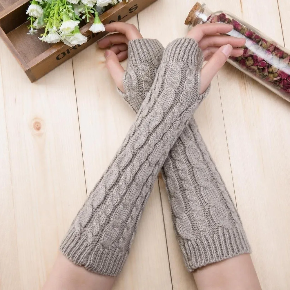 Fingerless Arm Sleeves Gloves Knitted Soft Material Arm Sleeve Gloves Warm Twists Decorative Pattern Lolita Gloves Outdoor